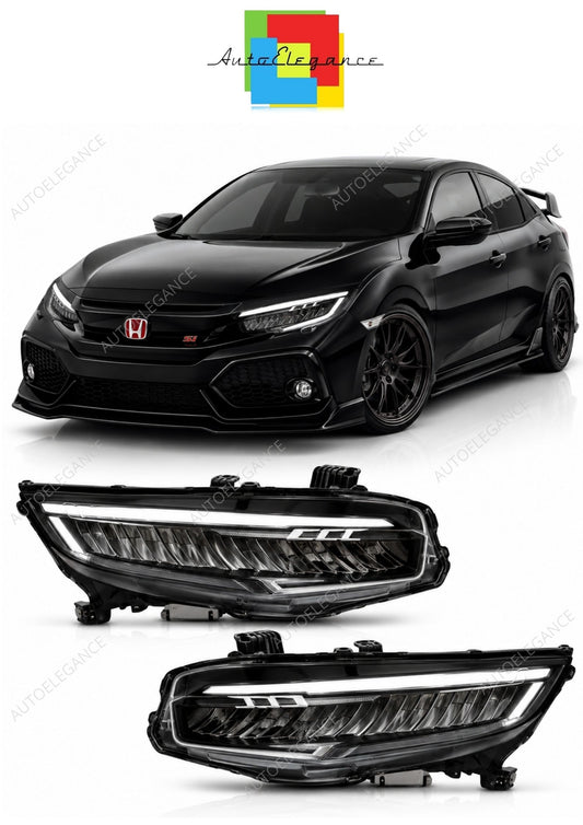 💕 Fari Anteriori Adatto per Honda Civic X 16-21 Full LED DRL Neri 💕