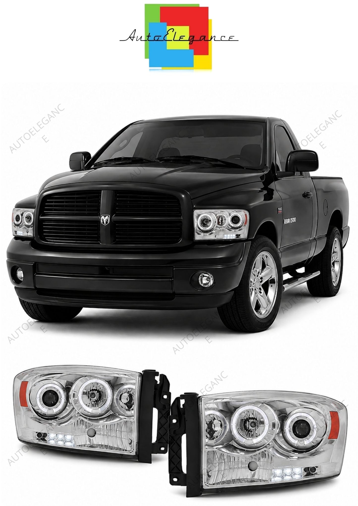 💕 Fari Anteriori Adatto per Dodge RAM 2006-2008 Angel Eyes Cromati 💕