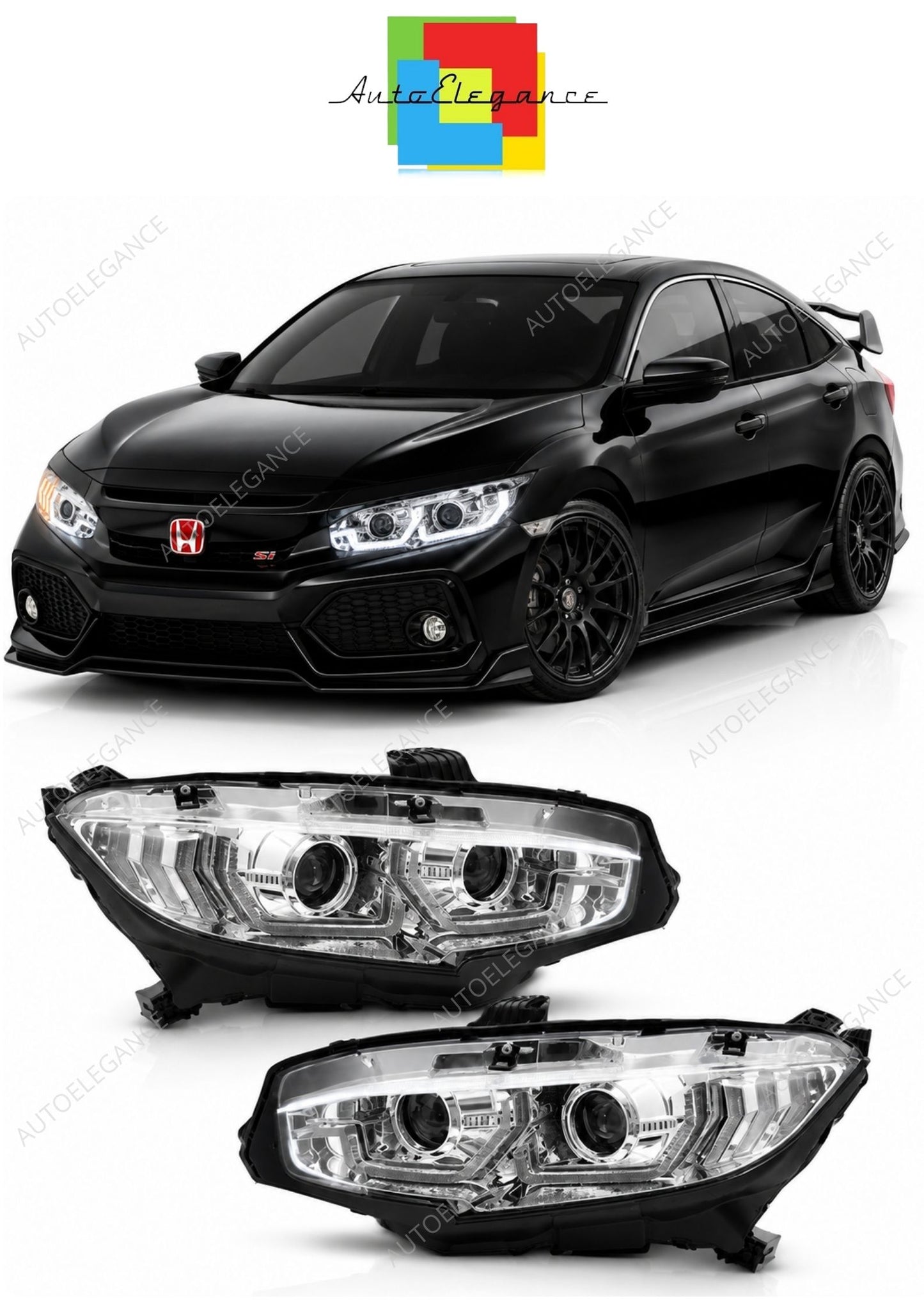 💕 Fari Anteriori Adatto per Honda Civic X 16-21 LED DRL Cromati Sequenziali 💕