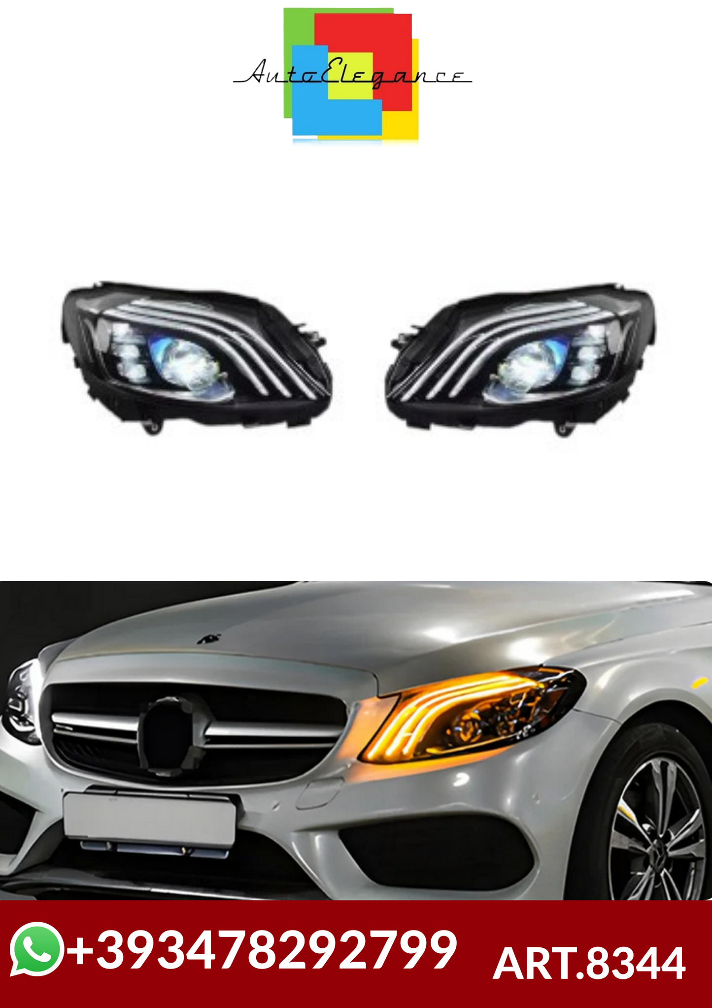 💕ART.8344  FARI ANTERIORI MERCEDES CLASSE C  W205 LED 2014-2020 💕