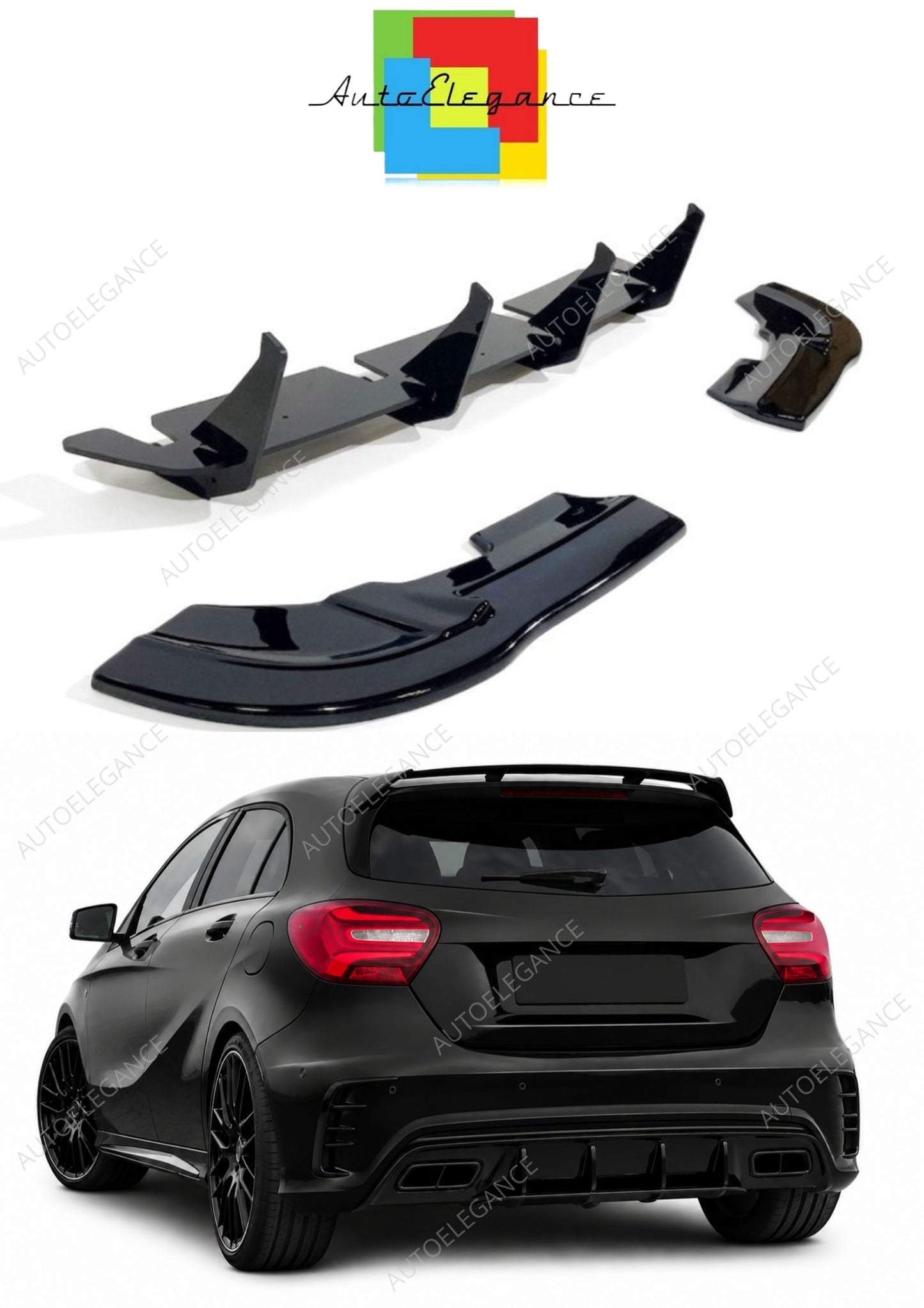 💕 Diffusore Posteriore Adatto per Mercedes W176 16-18 AMG Nero Lucido 💕