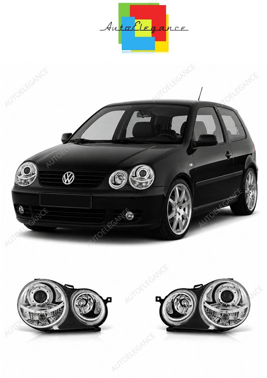 💕 Fari Anteriori Adatto per VW Polo 9N 2001-2005 Angel Eyes Cromati 💕