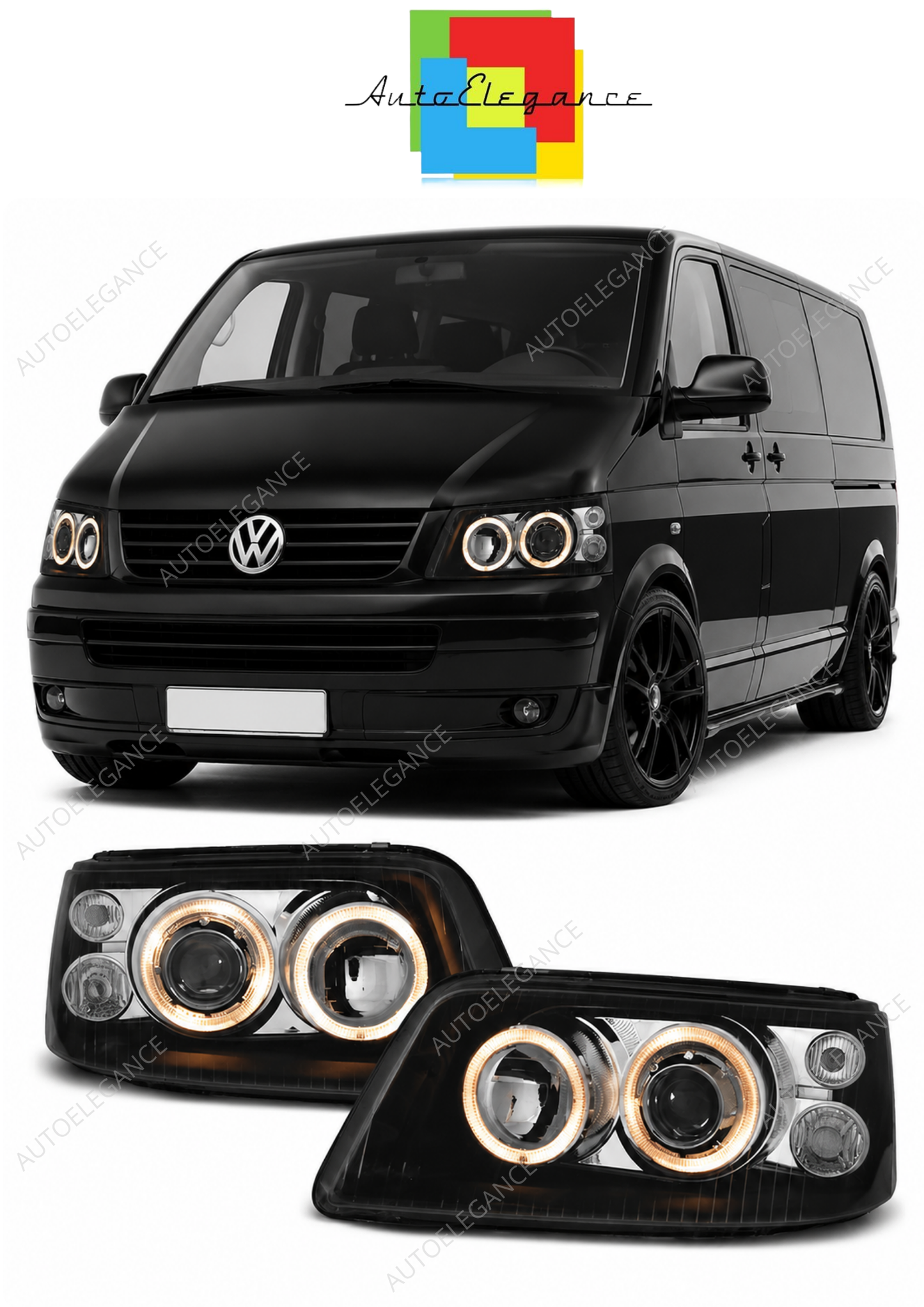 💕 Fari Anteriori Adatto per VW T5 2003-2009 Angel Eyes Neri 💕
