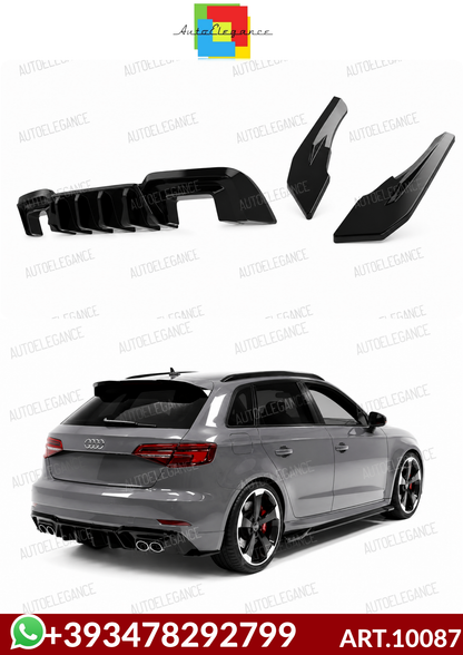💕ART.10087 DIFFUSORE+FLAP LOOK RS3 AUDI A3 8V SLINE RESTYLING 17+NERO LUUCIDO💕