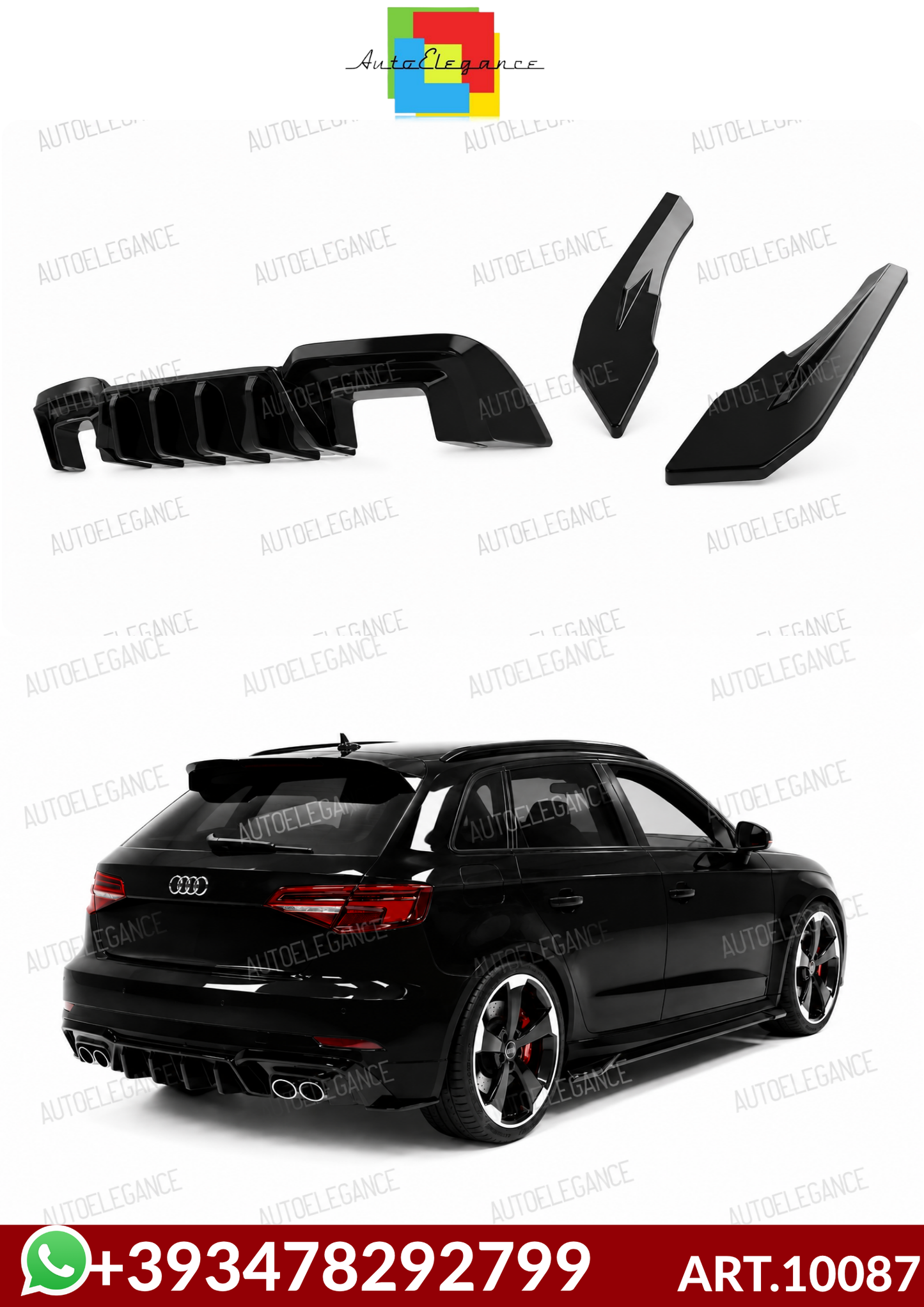 💕ART.10087 DIFFUSORE+FLAP LOOK RS3 AUDI A3 8V SLINE RESTYLING 17+NERO LUUCIDO💕