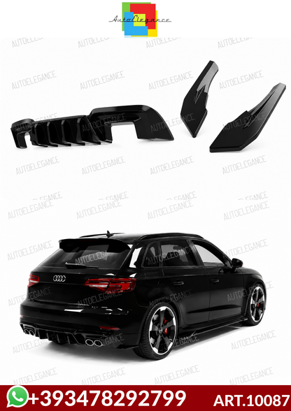 💕ART.10087 DIFFUSORE+FLAP LOOK RS3 AUDI A3 8V SLINE RESTYLING 17+NERO LUUCIDO💕