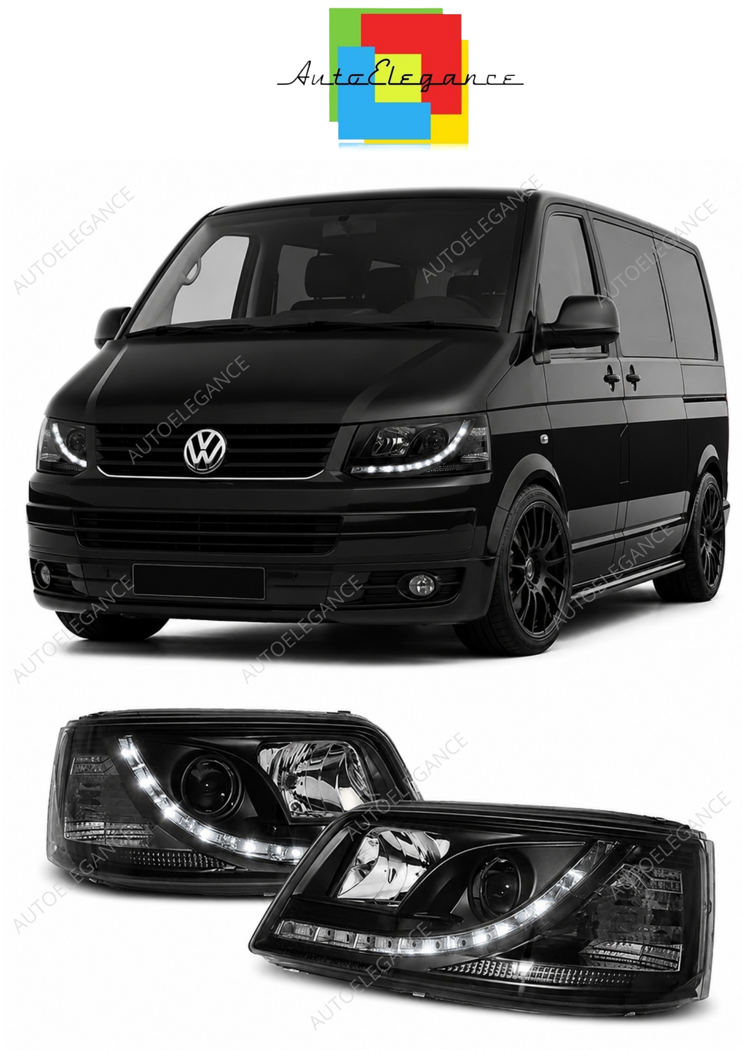 💕 Fari Anteriori Adatto per VW T5 2003-2009 Daylight LED Neri 💕