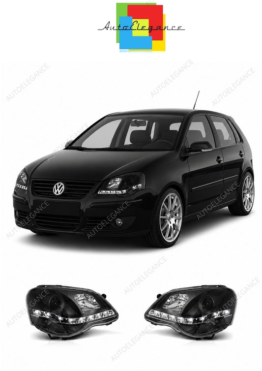 💕 Fari Anteriori Adatto per VW Polo 9N3 2005-2009 Daylight LED Neri 💕