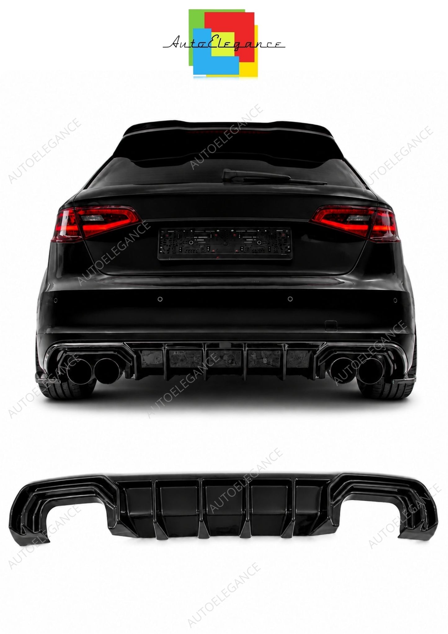 💕ART.2150 DIFFUSORE ADATTTO PER AUDI A3 8V 2012-2016 SLINE S3 NERO LUCIDO 2+2💕