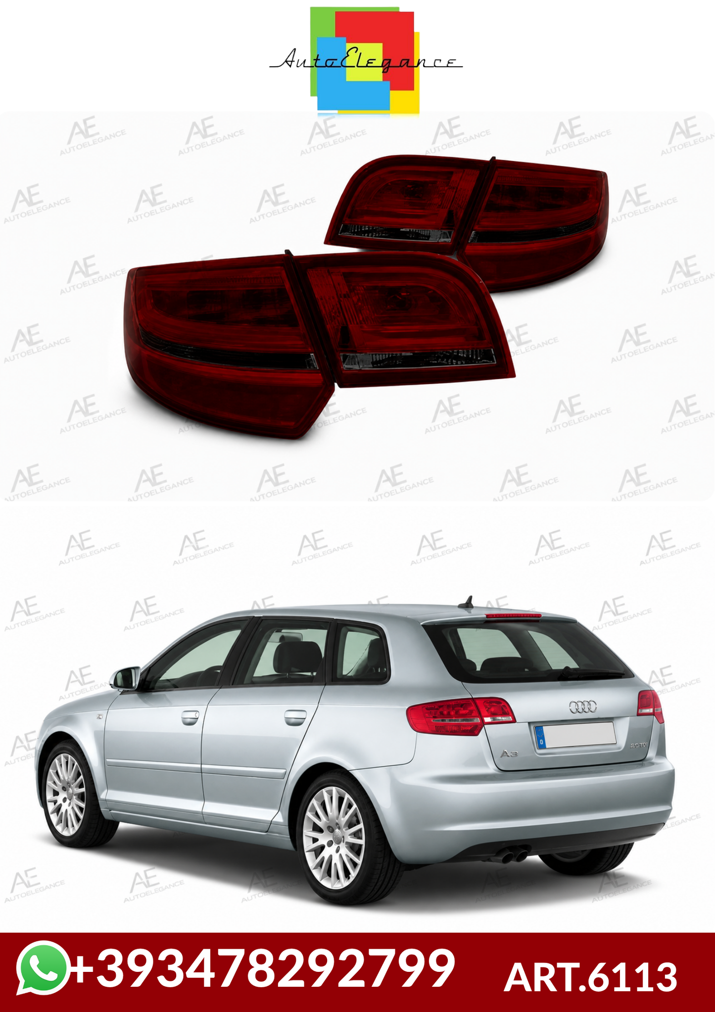 💕ART.6113 FARI POSTERIORI RED SMOKE AUDI A3 8P 04-08 SPORTBACK💕