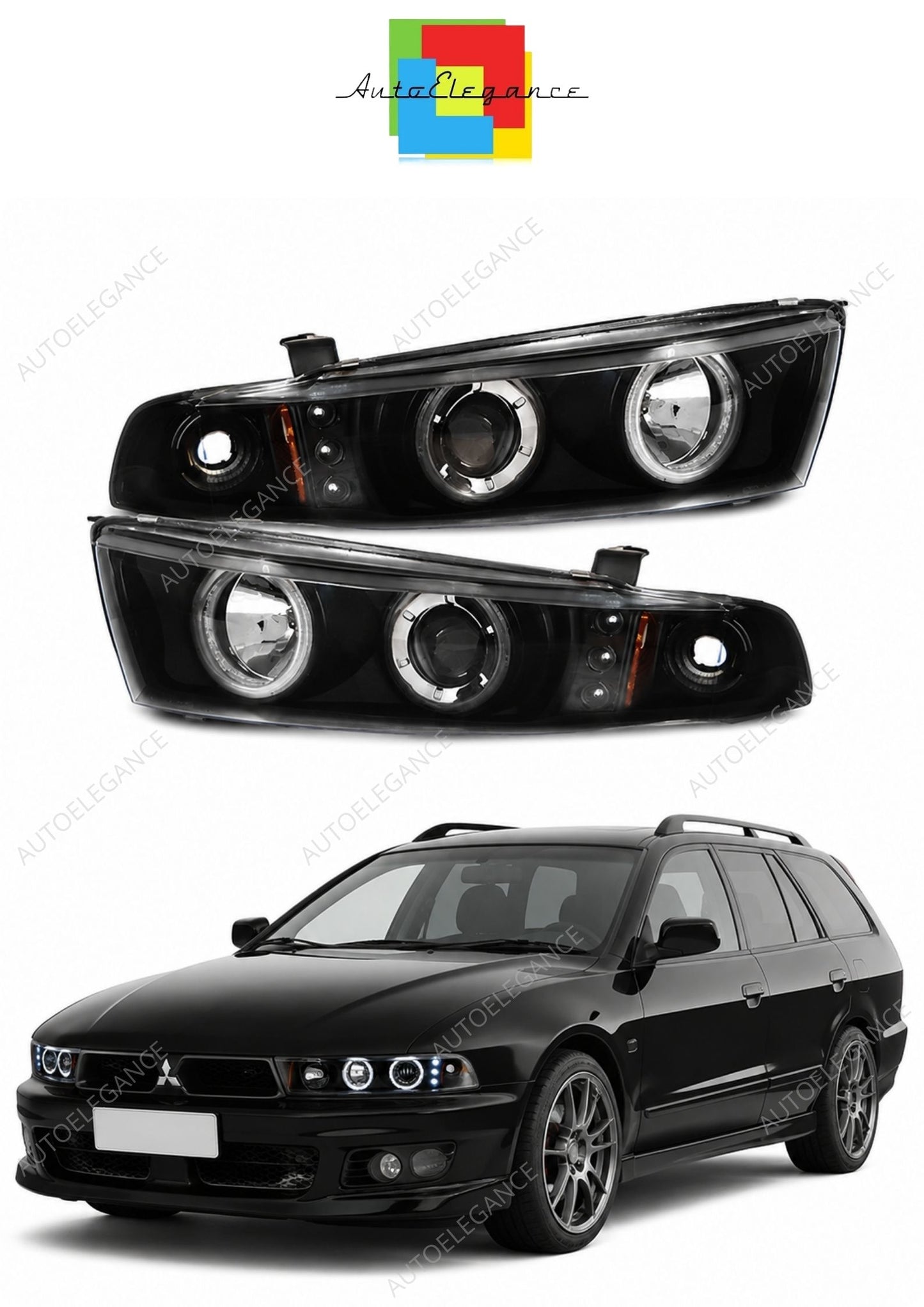 💕 Fari Anteriori Adatto per Mitsubishi Galant EA0 96-06 Angel Eyes CCFL Neri 💕