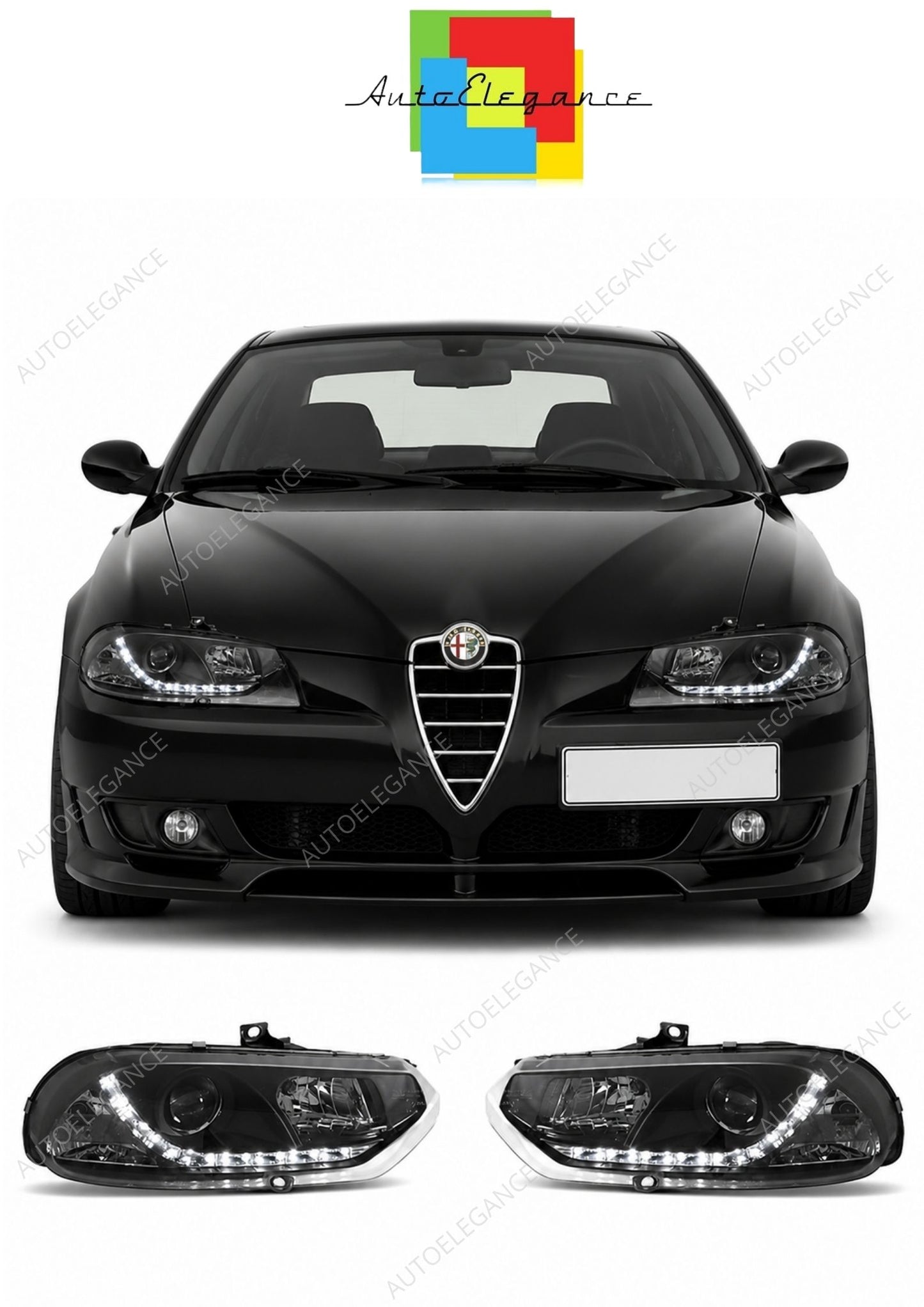 💕 Fari Anteriori Adatto per Alfa Romeo 156 1997-2003 Daylight LED Neri 💕