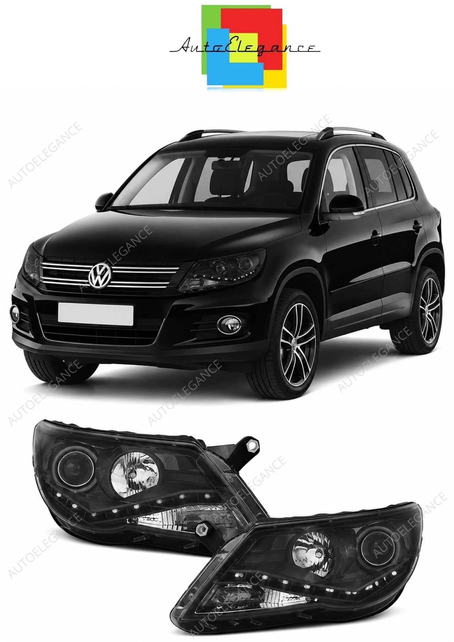 💕 Fari Anteriori Adatto per VW Tiguan 2007-2011 Daylight LED Neri 💕