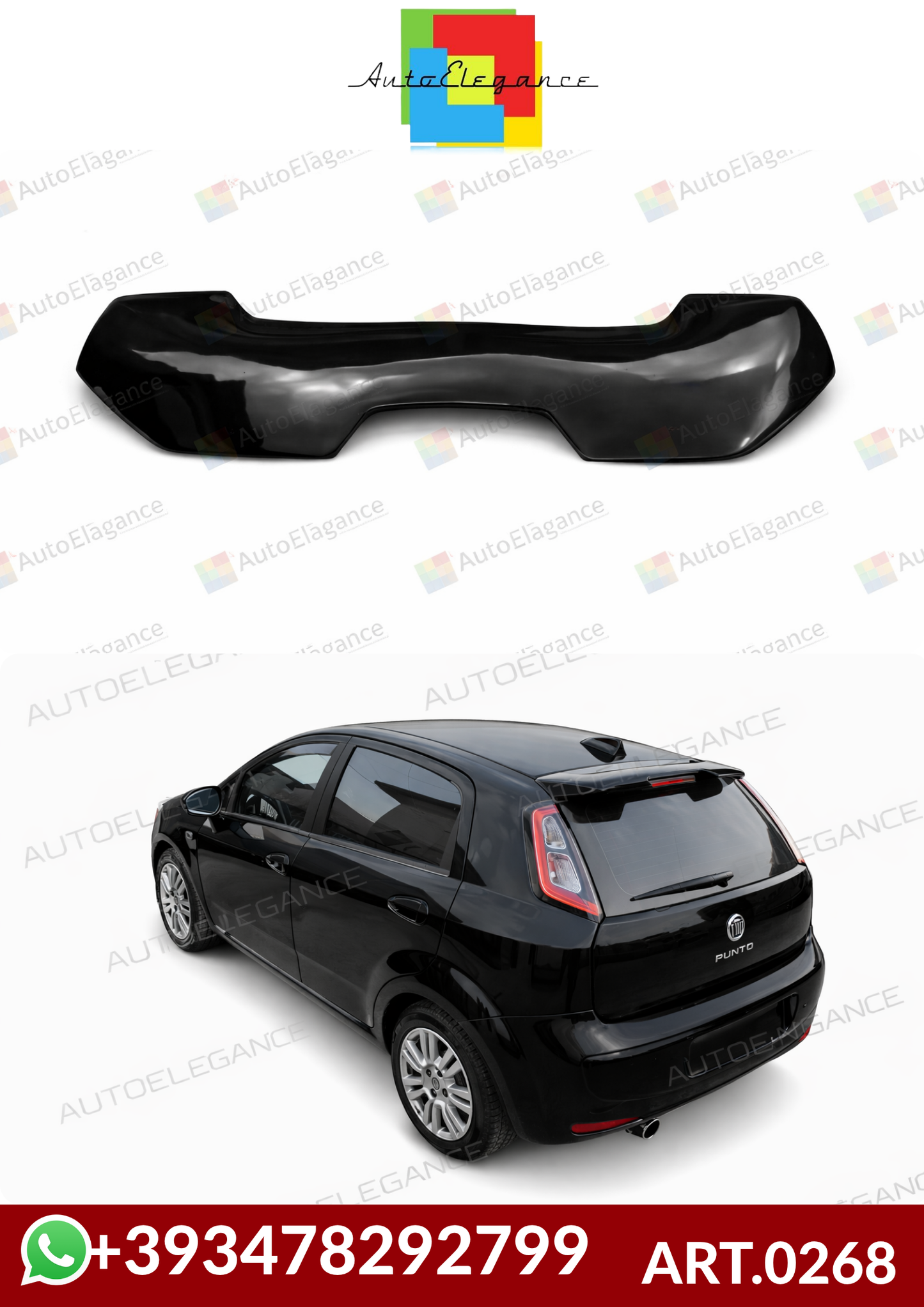 💕ART.0268 SPOILER FIAT PUNTO EVO 2009-2018 NERO LUCIDO 💕