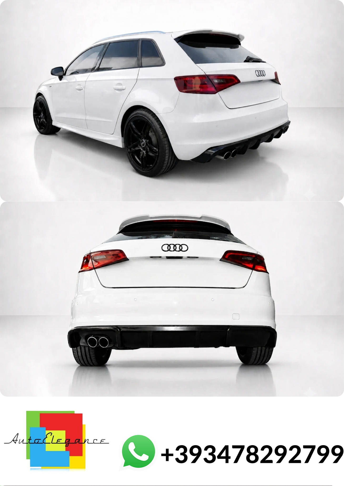 💕DIFFUSORE POSTERIORE Audi A3 8V Sportback Nero Lucido 💕