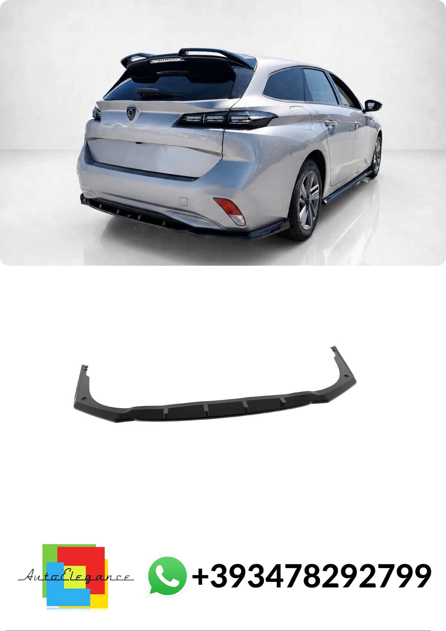 💕SPLITTER POSTERIORE Peugeot 308 SW Mk3 NERO LUCIDO💕
