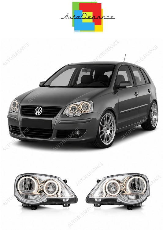 💕 Fari Anteriori Adatto per VW Polo 9N3 2005-2009 Angel Eyes Cromati 💕