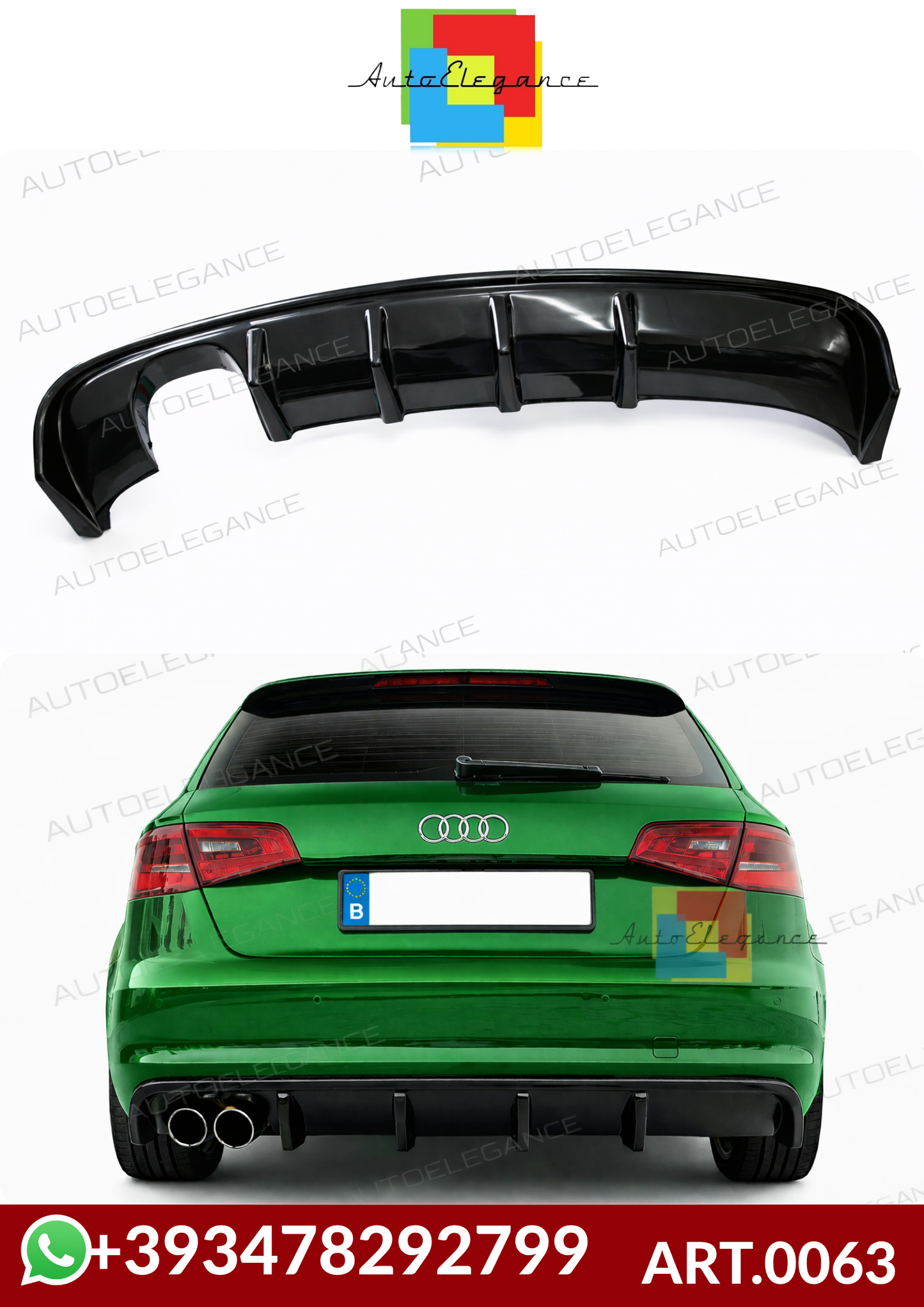 💕ART.0063 DIFFUSORE AUDI A3 8V 12-16 STANDARD LOOK RIEGER NERO LUCIDO 2SX 💕