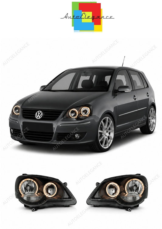 💕 Fari Anteriori Adatto per VW Polo 9N3 2005-2009 Angel Eyes Neri 💕