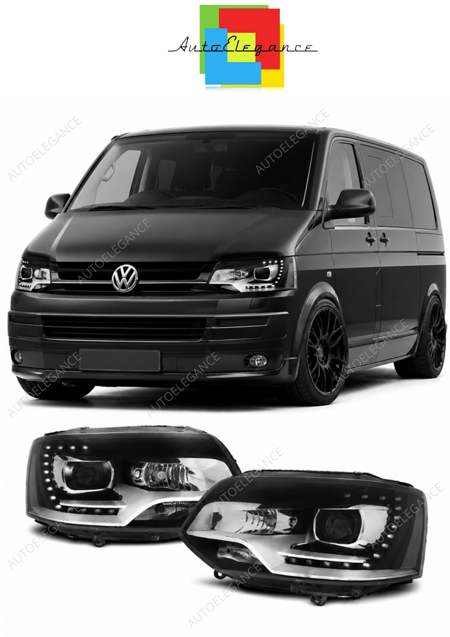 💕 Fari Anteriori Adatto per VW T5 2010-2015 True DRL LED Neri 💕