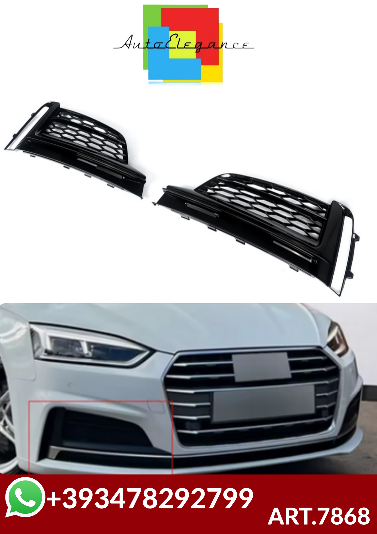 💕ART.7868  GRIGLIE FENDINEBBIA Audi A5 S Line 2017 -2019 NERO LUCIDO💕