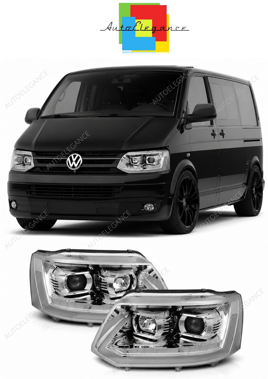 💕 Fari Anteriori Adatto per VW T5 2010-2015 Tube Light LED Cromati Sequenziali 💕