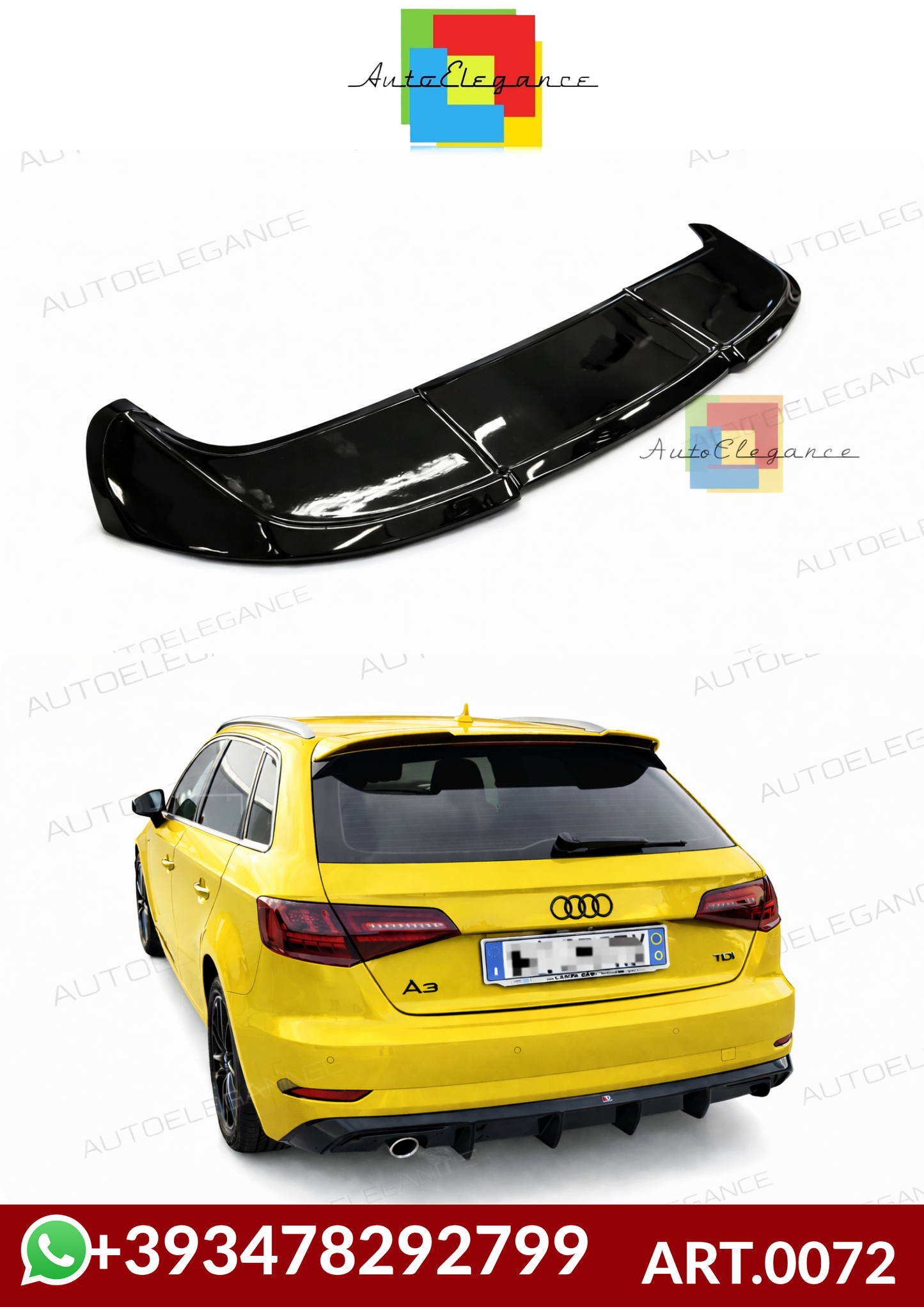 💕ART.0072 SPOILER AUDI A3 8V 5D SPORTBACK 12-20 LOOK RS3 NERO LUCIDO 💕