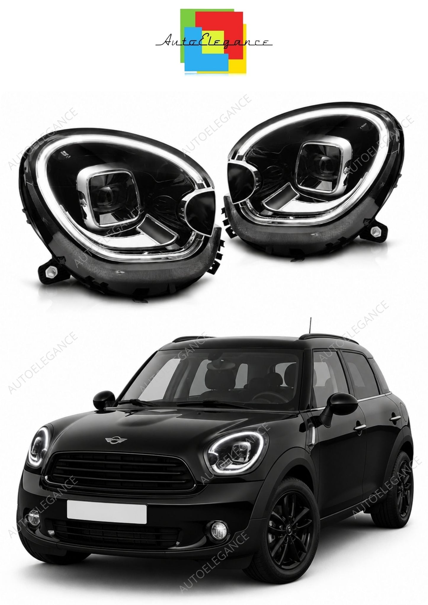 💕 Fari Anteriori Adatto per Mini Cooper R60 R61 10-16 Full LED DRL Tube Neri 💕