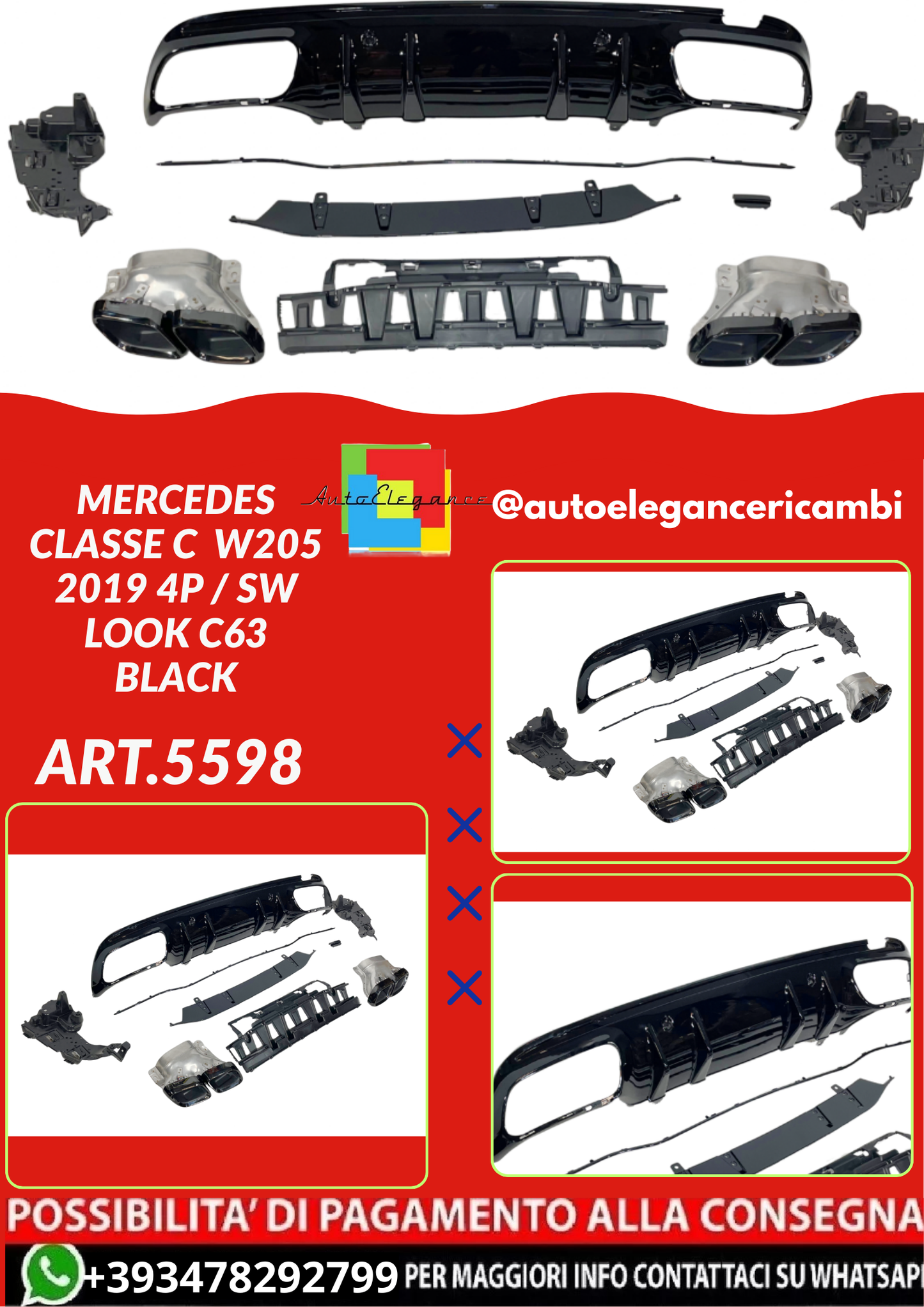 ART.5598  DIFFUSORI MERCEDES CLASSE C  W205 2019 4P / SW Look C63 Black