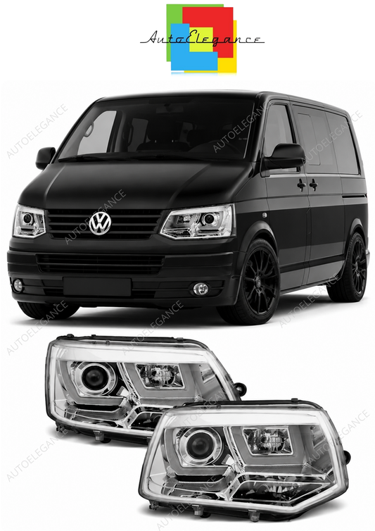 💕 Fari Anteriori Adatto per VW T5 2010-2015 U-Type LED Cromati DRL 💕