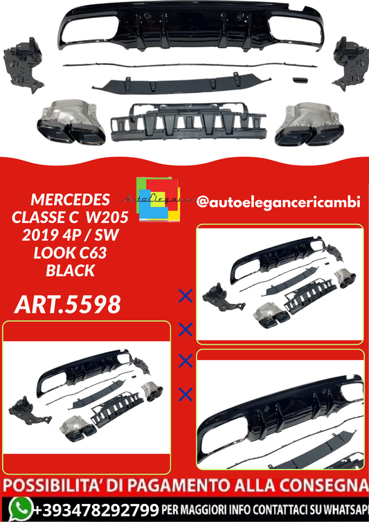ART.5598  DIFFUSORI MERCEDES CLASSE C  W205 2019 4P / SW Look C63 Black
