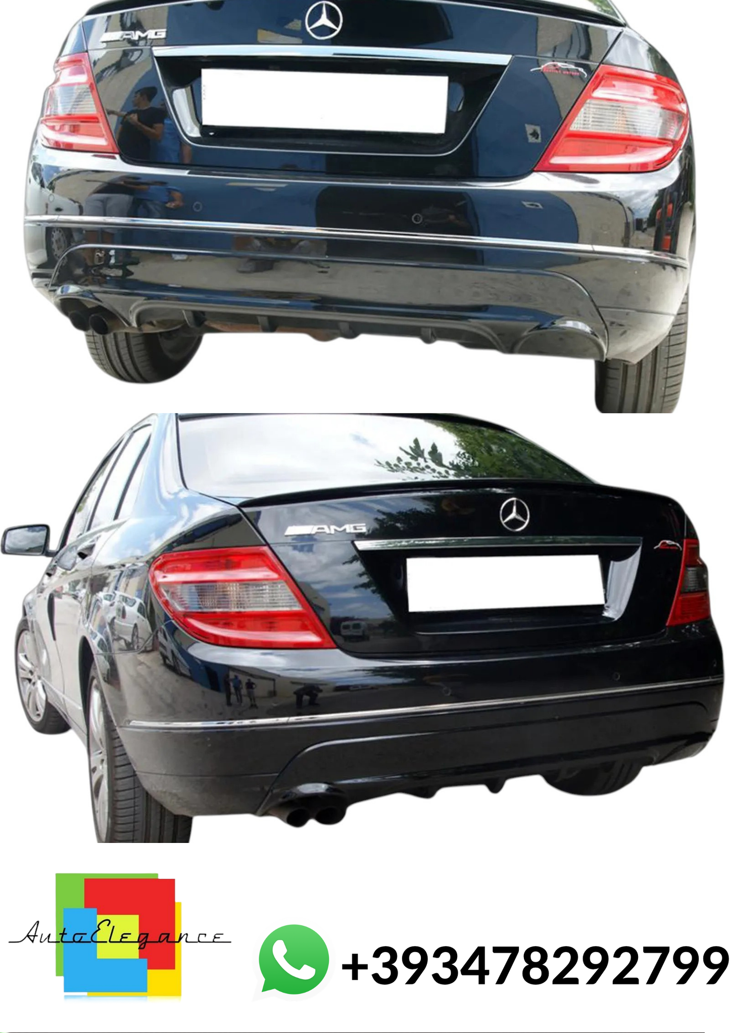 💕DIFFUSORE ANTERIORE Mercedes C-Class W204 (2007-2011) Nero Lucido 💕