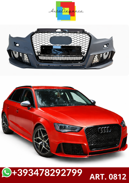 💕ART. 0812 PARAURTI ANTERIORE AUDI A3 8V 2012-2016 LOOK RS3 + GRIGLIA QUATTRO💕