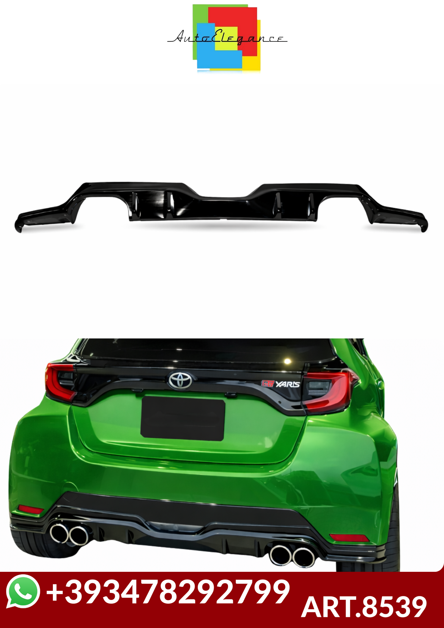 💕ART.8539 DIFFUSORI Toyota Yaris 2021 Look GR 2 Uscite doppio nero  lucido 💕