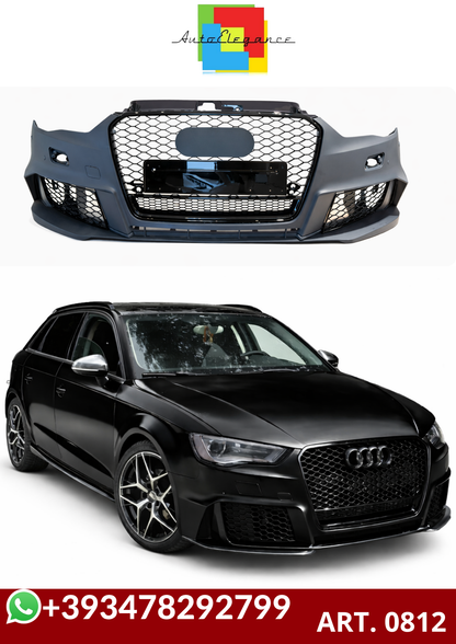 💕ART. 0812 PARAURTI ANTERIORE AUDI A3 8V 2012-2016 LOOK RS3 + GRIGLIA QUATTRO💕