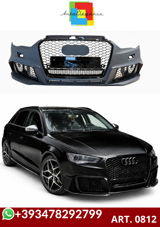 💕ART. 0812 PARAURTI ANTERIORE AUDI A3 8V 2012-2016 LOOK RS3 + GRIGLIA QUATTRO💕