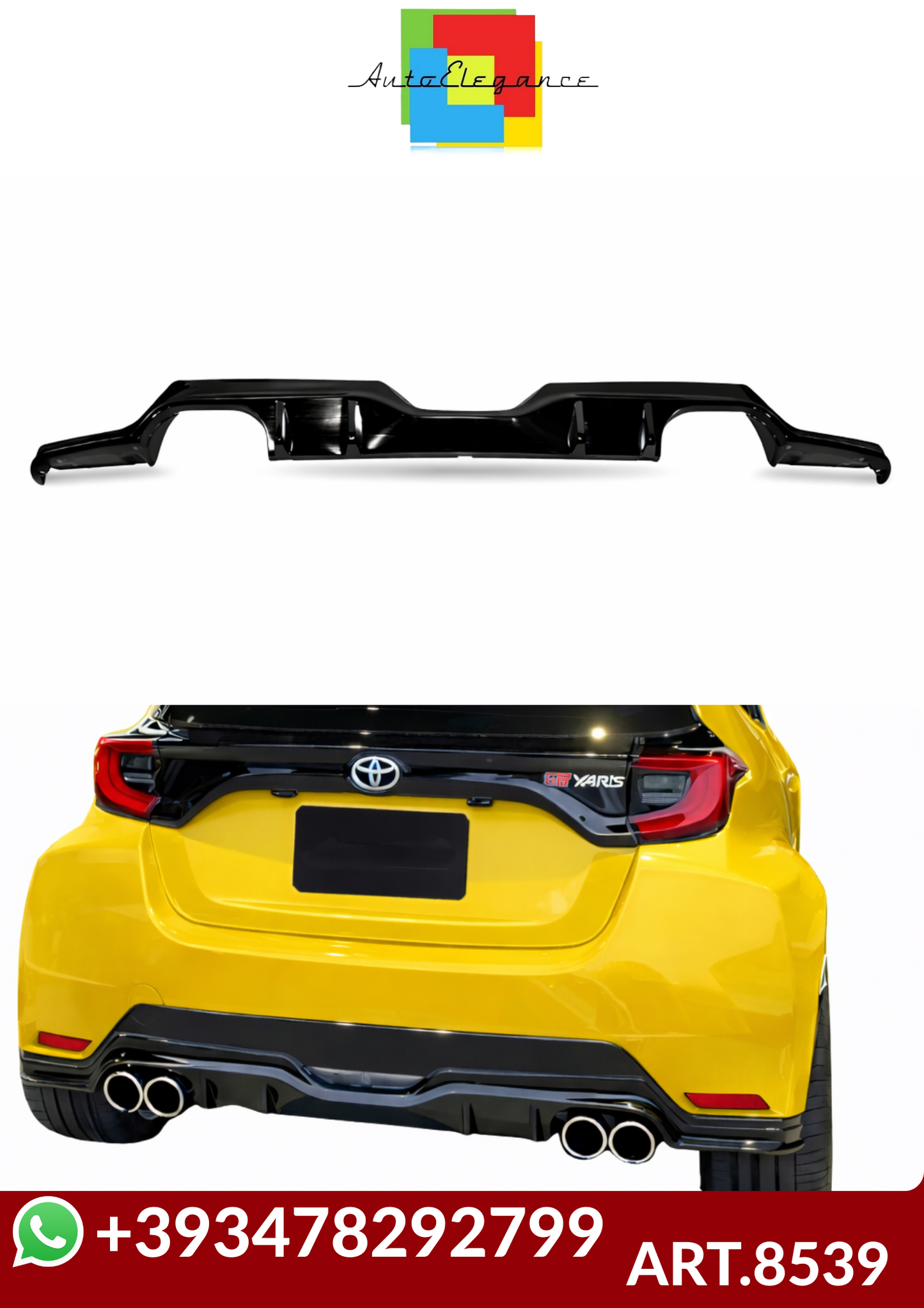 💕ART.8539 DIFFUSORI Toyota Yaris 2021 Look GR 2 Uscite doppio nero  lucido 💕