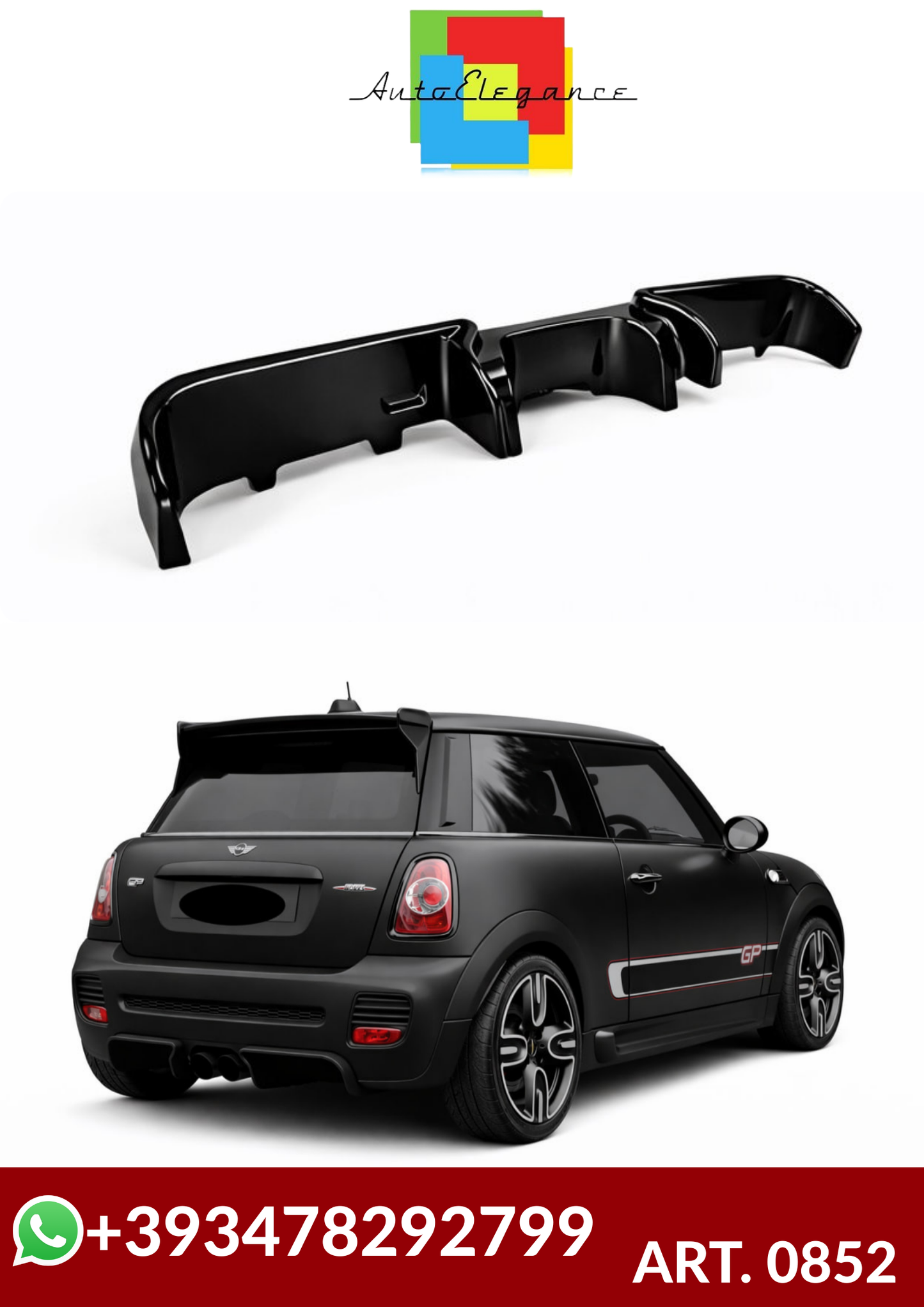 💕ART. 0852 DIFFUSORE MINI R56 2006-2015 S LOOK JCW GP2 NERO LUCIDO 💕