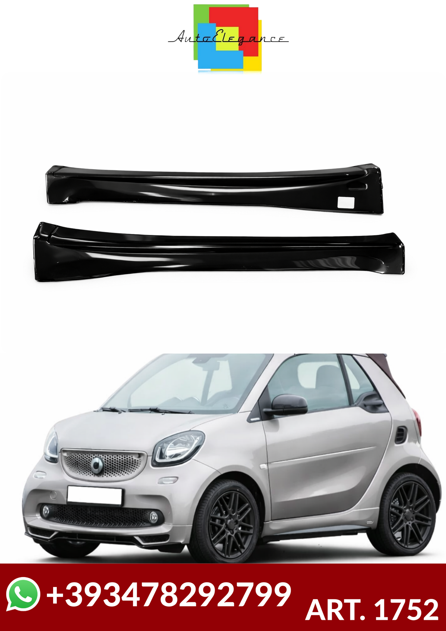 💕ART. 1752 MINIGONNE SMART 453 FORTWO ABS LOOK BRABUS NERO LUCIDE 💕
