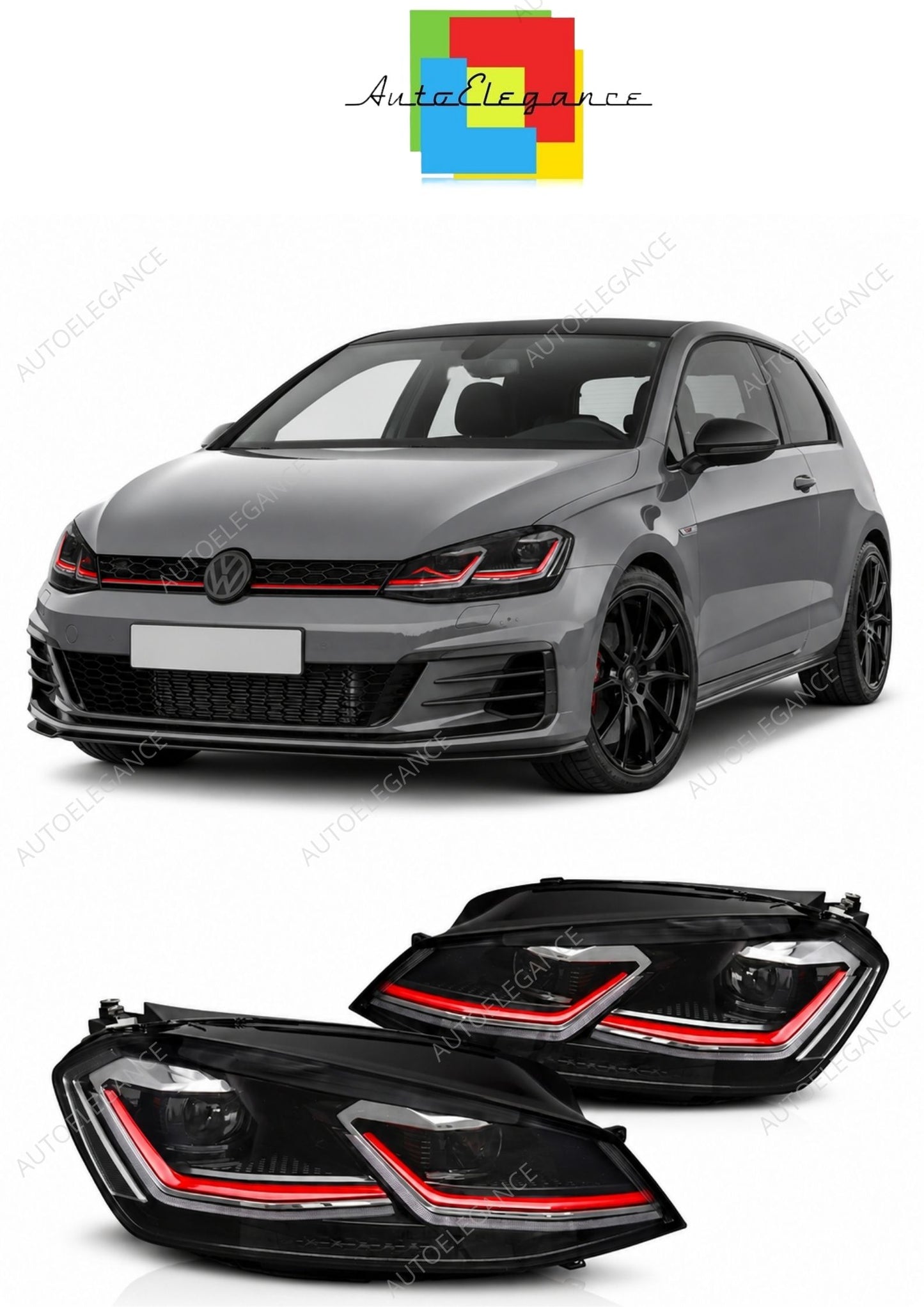 💕 Fari Anteriori Adatto per VW Golf VII 12-17 Full LED DRL Red Line 💕