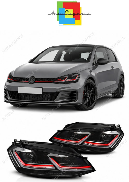 💕 Fari Anteriori Adatto per VW Golf VII 12-17 Full LED DRL Red Line 💕