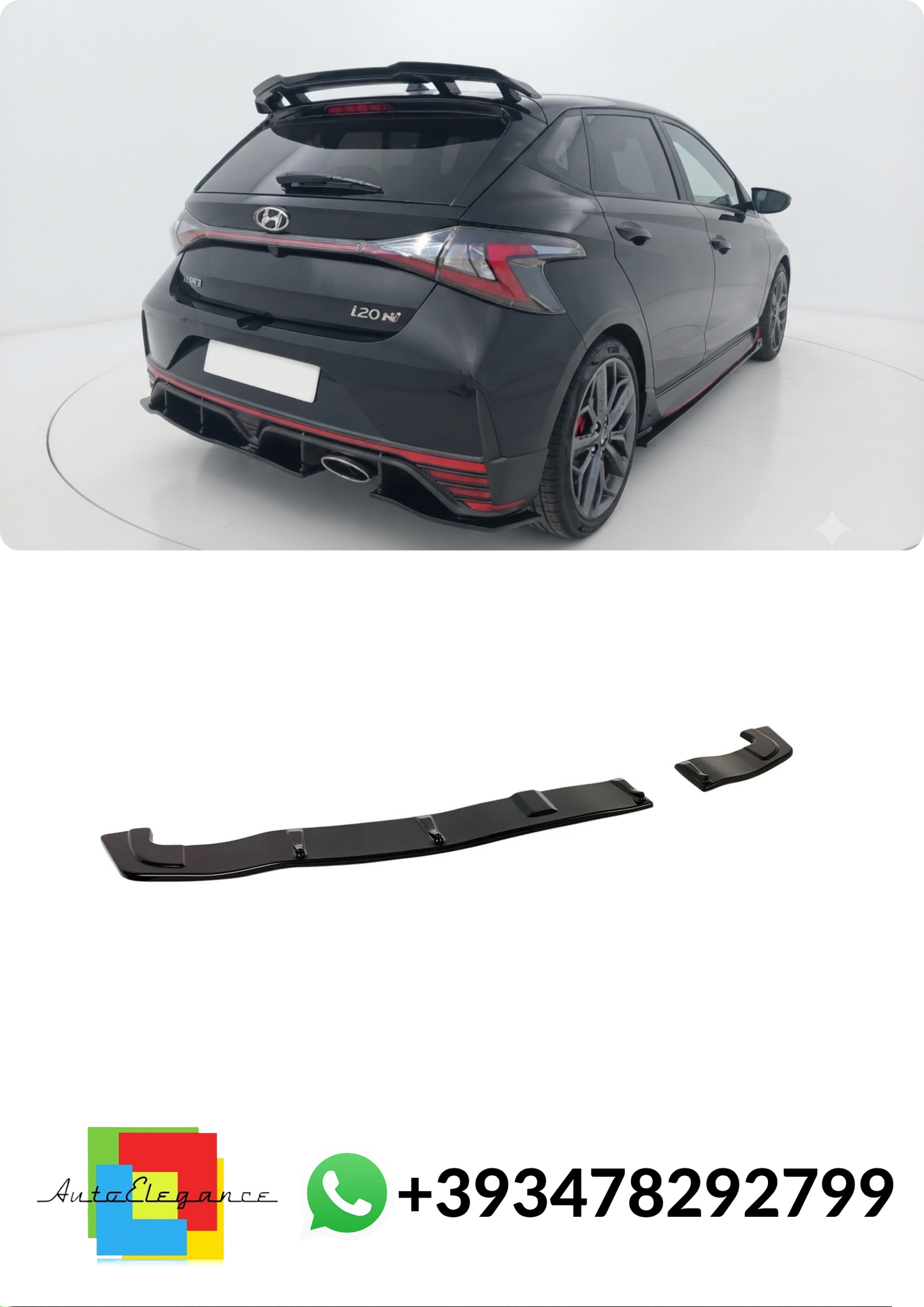 💕SPLITTER POSTERIORE Hyundai i20 N Mk3 NERO LUCIDO💕