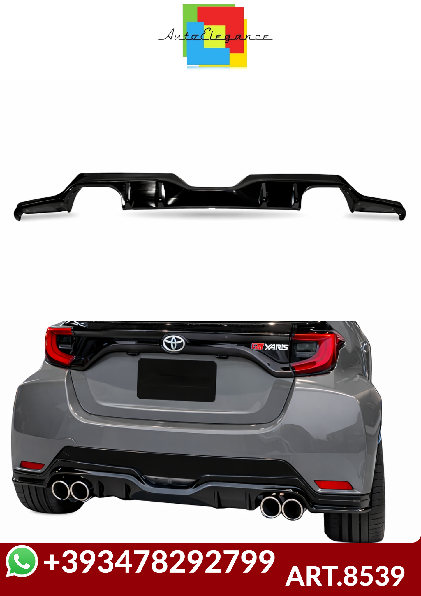 💕ART.8539 DIFFUSORI Toyota Yaris 2021 Look GR 2 Uscite doppio nero  lucido 💕