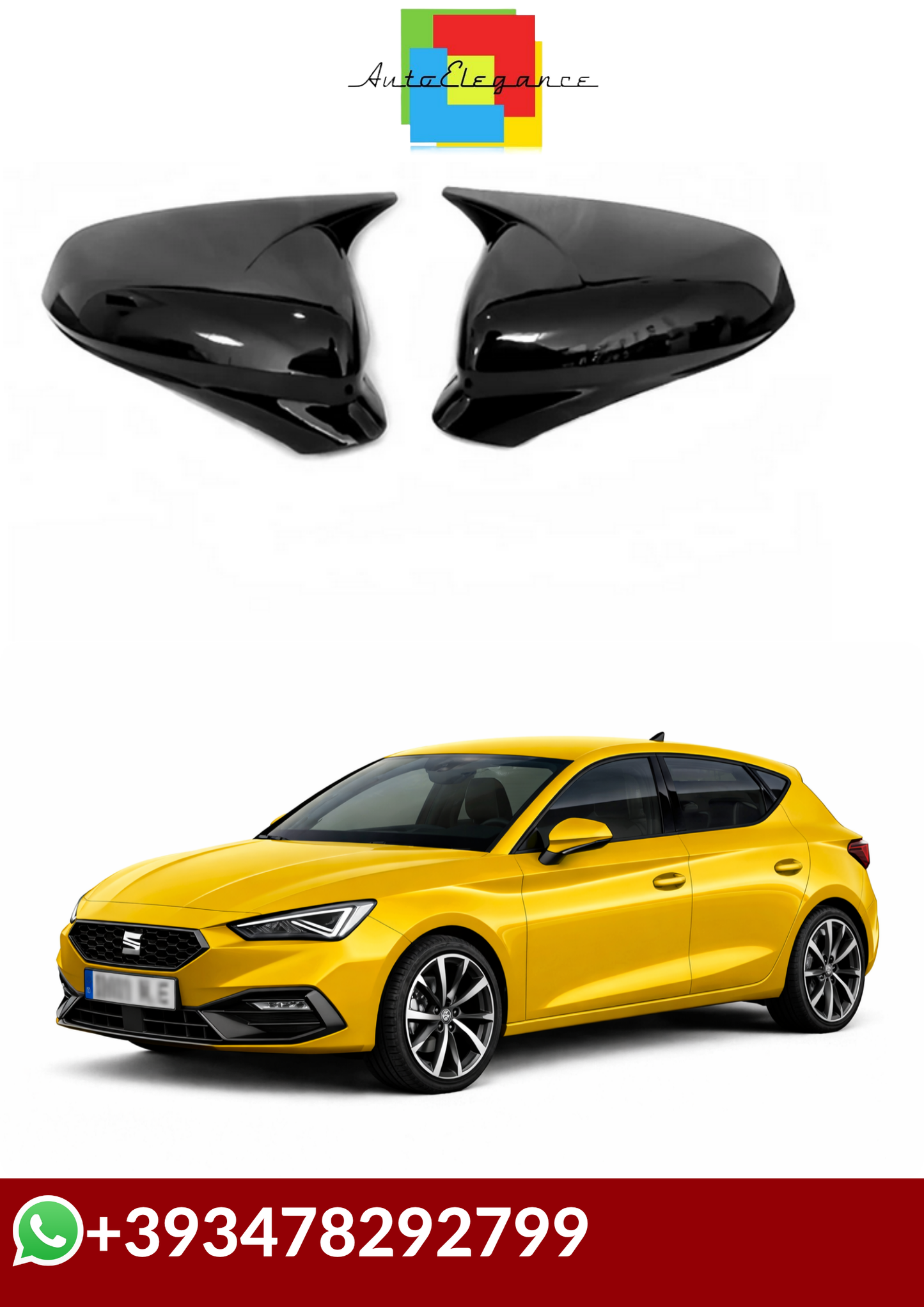 💕 COVER CALOTTE SPECCHIO  Seat Leon MK4 Cupra 2020-2024 NERO LUCIDO💕