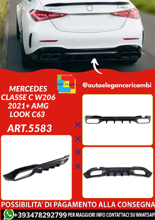 ART.5583 DIFFUSORE MERCEDES CLASSE C W206 2021+ AMG Look C63 NERO LUCIDO