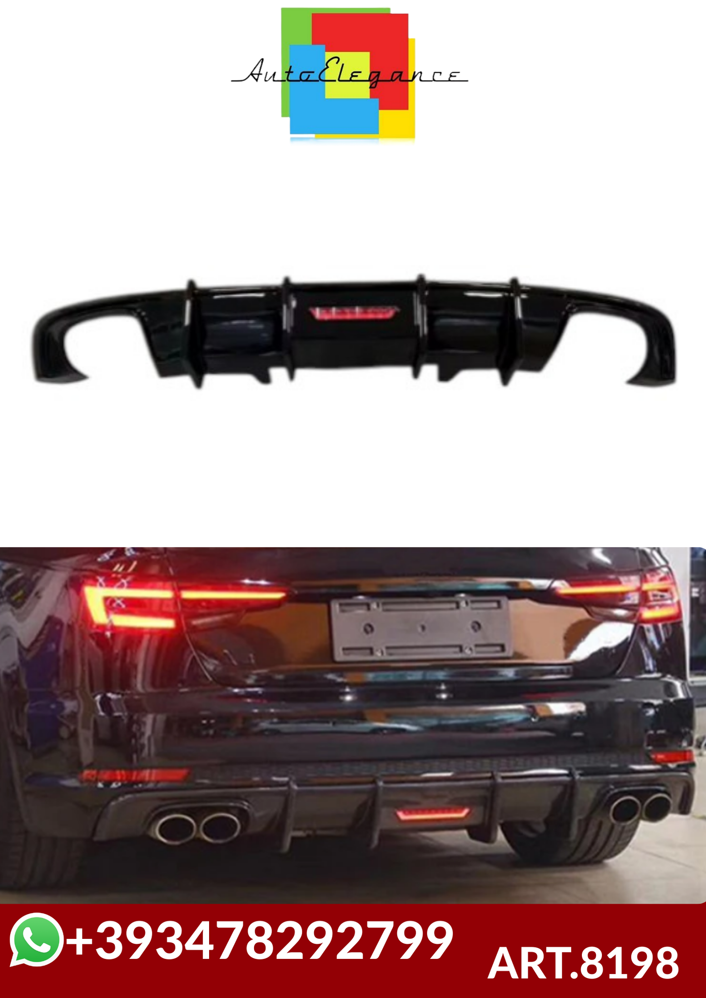 💕ART.8198 DIFFUSORE AUDI A4 B9  NERO LUCIDO SLINE CON TERZO STOP LED 💕