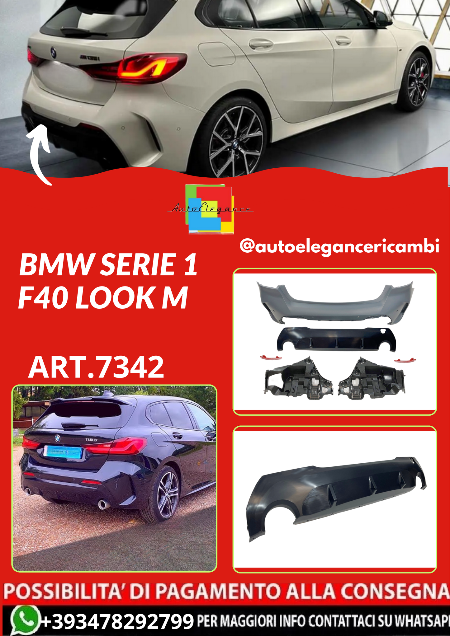 ART.7342  Paraurti Posteriore  BMW SERIE 1 F40 Look M Performance