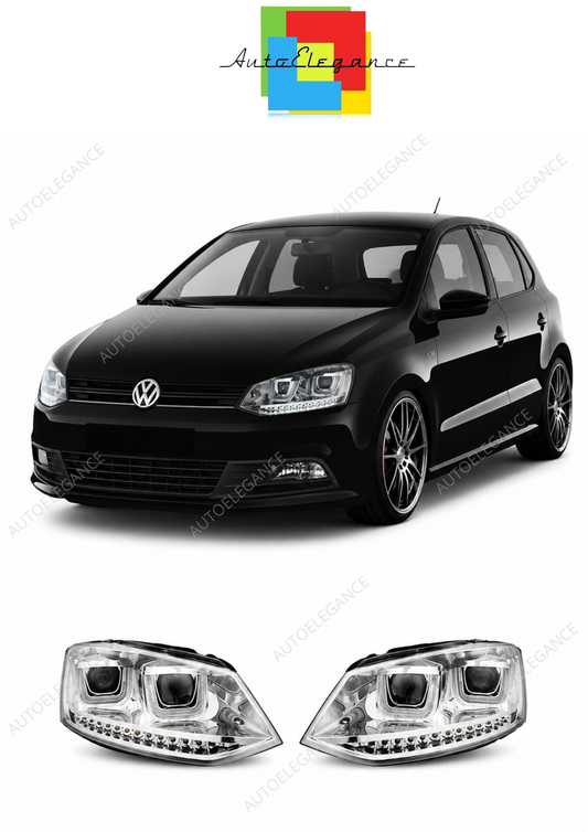 💕 Fari Anteriori Adatto per VW Polo 6R 2009-2014 U-LED Seq Cromati 💕