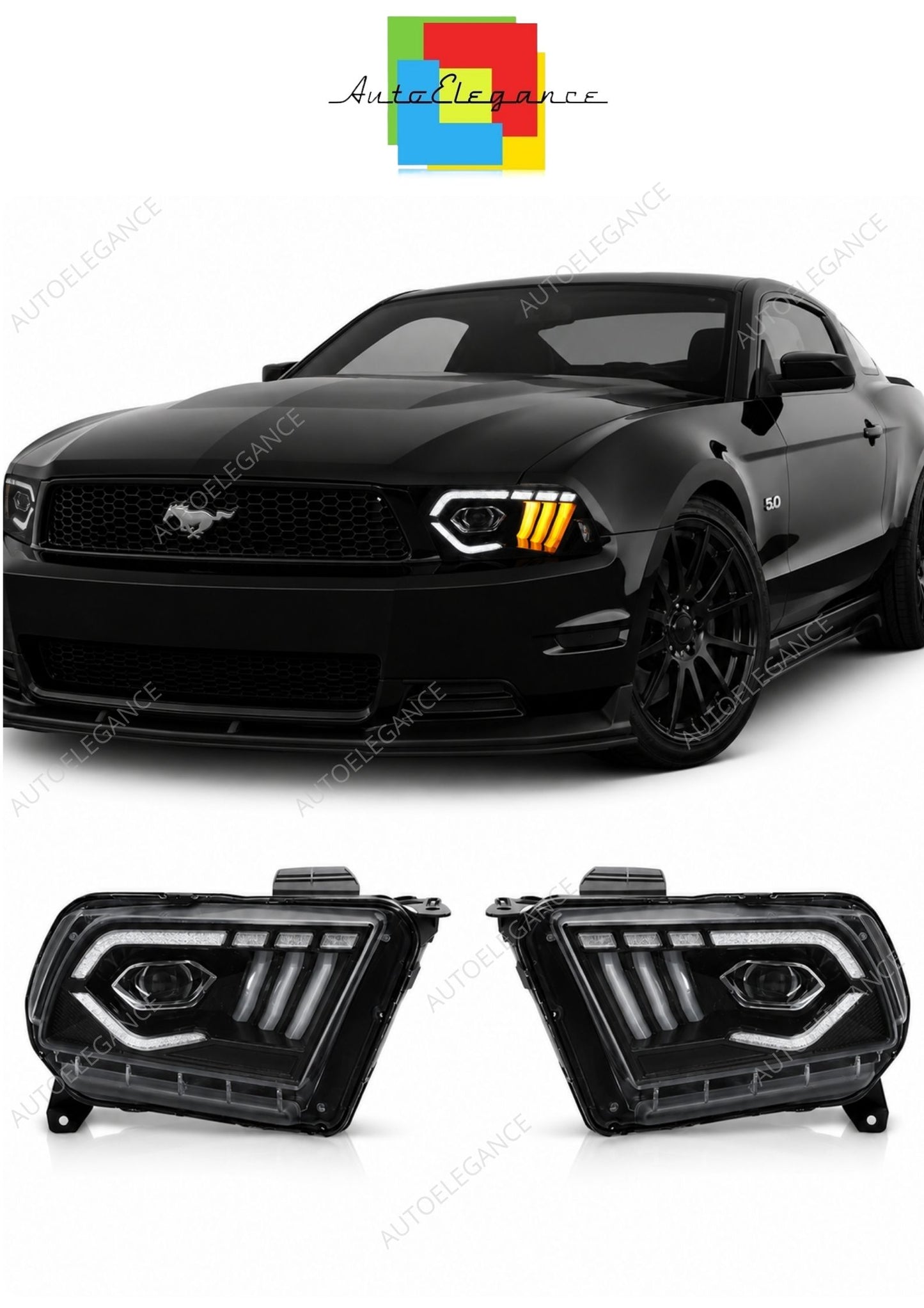 💕 Fari Anteriori Adatto per Ford Mustang 10-13 Full LED DRL Neri 💕
