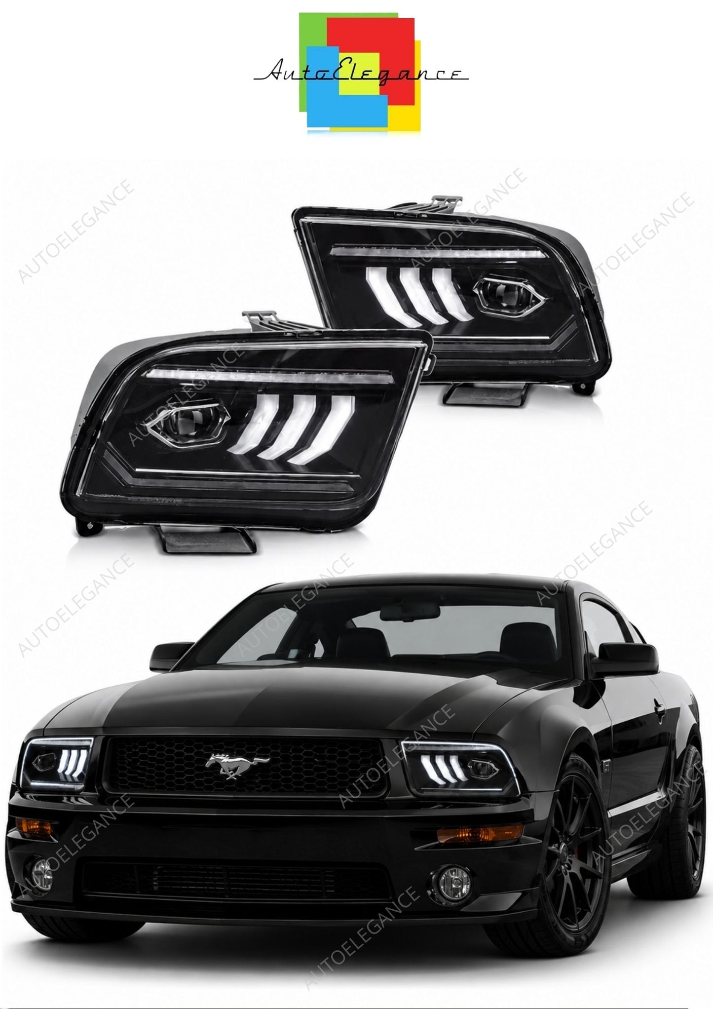 💕 Fari Anteriori Adatto per Ford Mustang 04-09 Full LED DRL Neri 💕
